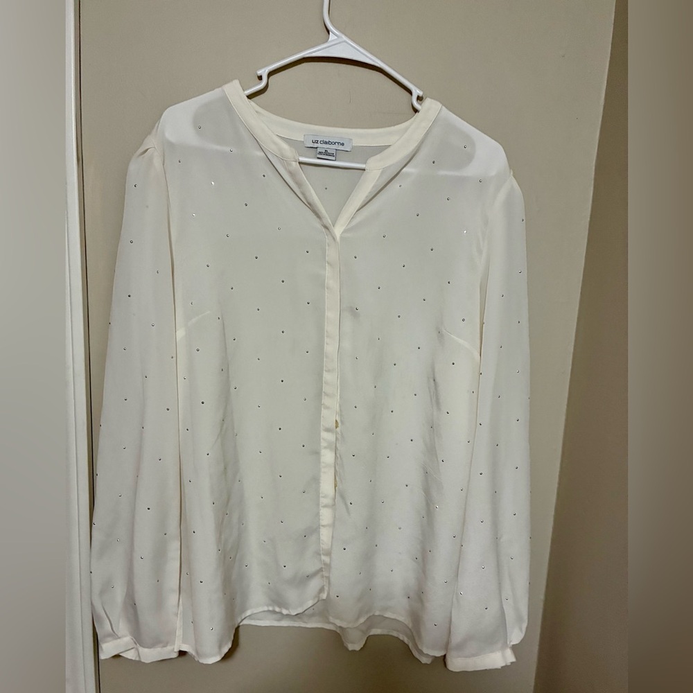 Liz Claiborne Cream Blouse with Subtle Embellishments